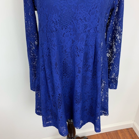 ❌ASOS Lace Long Sleeve Fit & Flare Dress Navy Sz 10 - Picture 3 of 8